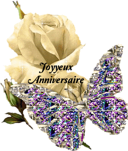 gif joyeux anniversaire rose blanche papillon